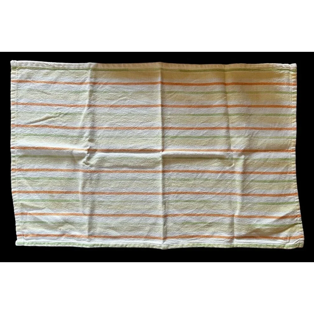 MCM Dishtowel Yellow Green and Orange Stripes on 100% White Cotton